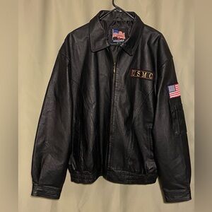 US Marine Corps Military Vintage 90’s Leather Jacket Patches Leather USA 3XL
